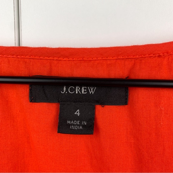 J. Crew Ruffle Front Maxi Dress Braided Belt Red Orange Cotton Tiered Size 4 - Picture 6 of 8